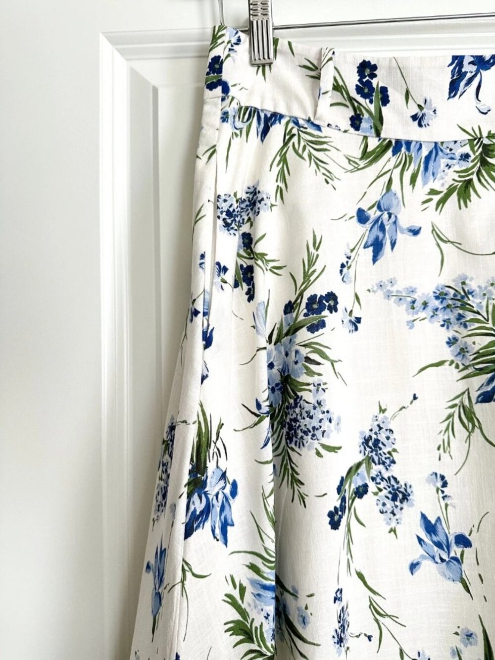 VERONICA BEARD Arwen White Blue Floral Cotton Midi Skirt Size 2 - Picture 2 of 9